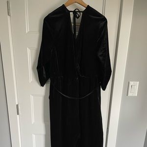 Velvet jumpsuit with tie waist and wrap top